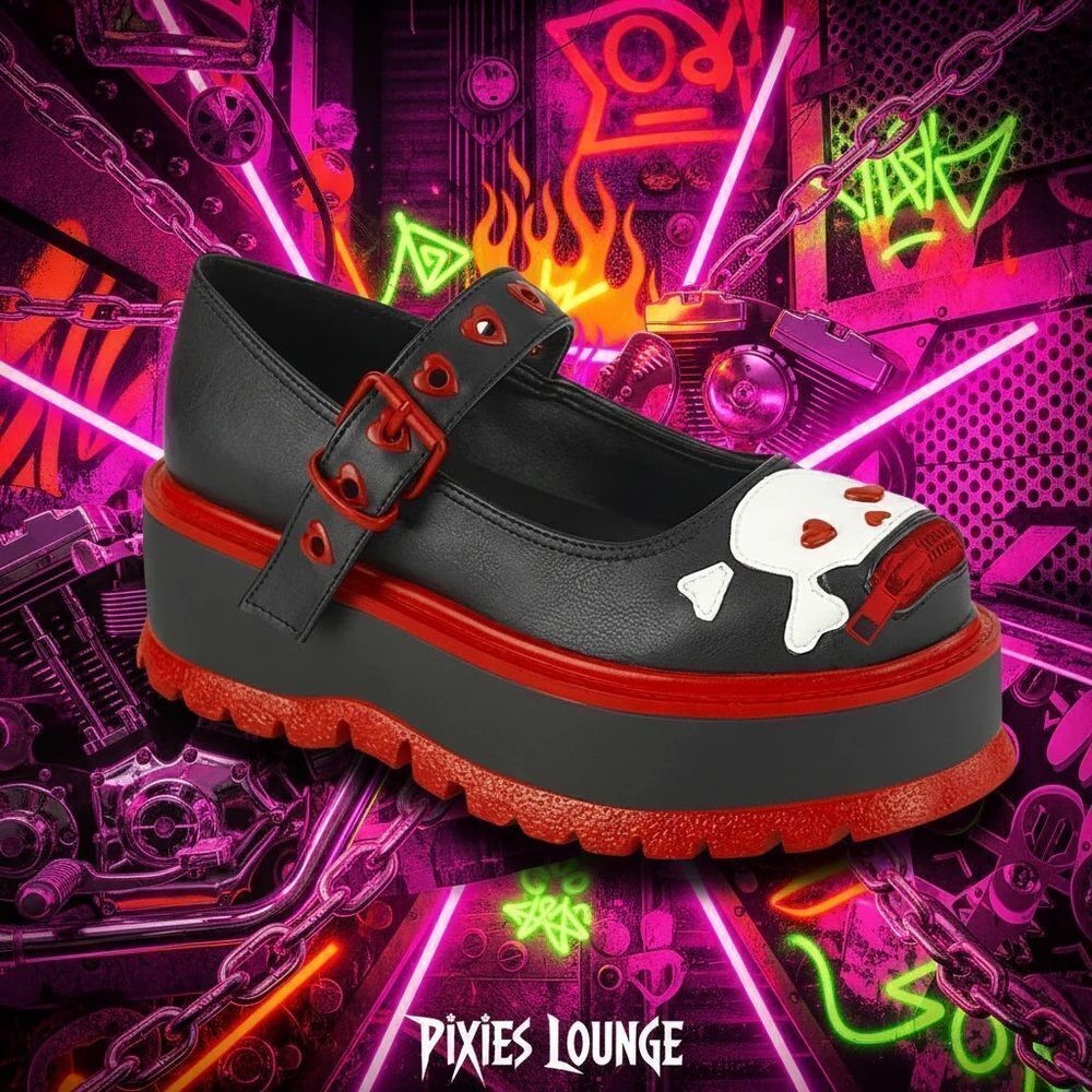 Demonia Patent Leather Candy Skull Maryjanes